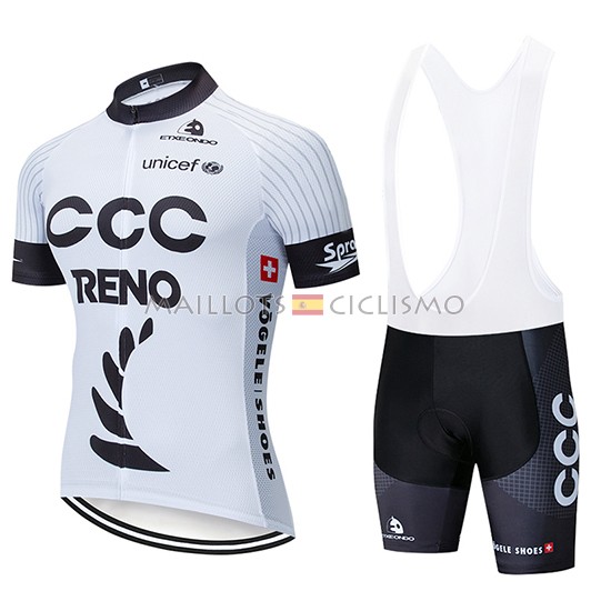 2019 Maillot CCC Tirantes Mangas Cortas Blanco Negro